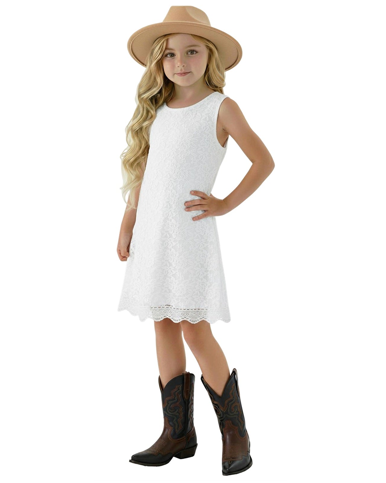 Violet Lace Boho Girl Dress in White