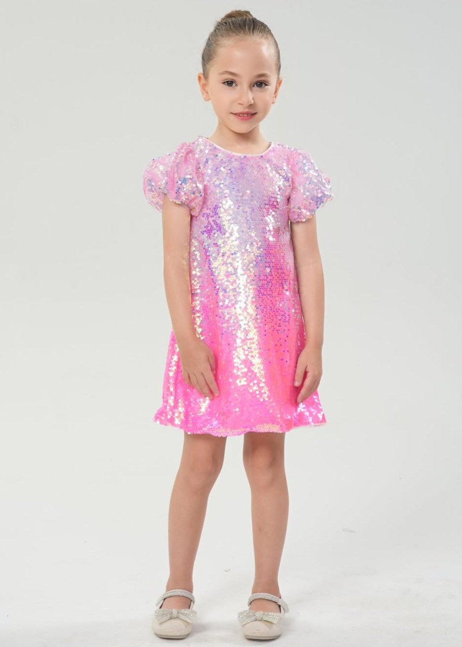 Ombre Sparkle Bubble Gum Pink Sequin Girl Dress