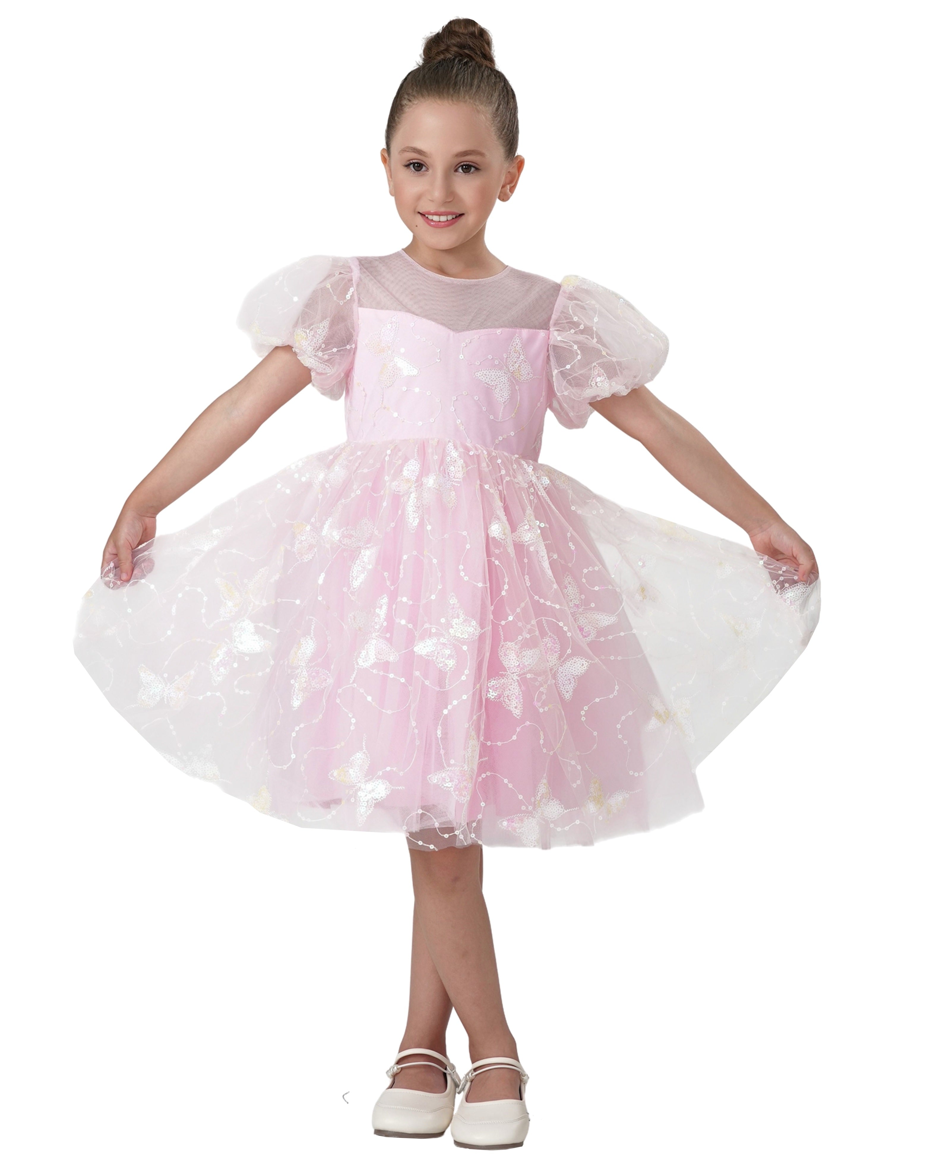 2Bunnies Girls Sparkly Sequin Butterfly Embellishment Tulle Birthday Party Dress