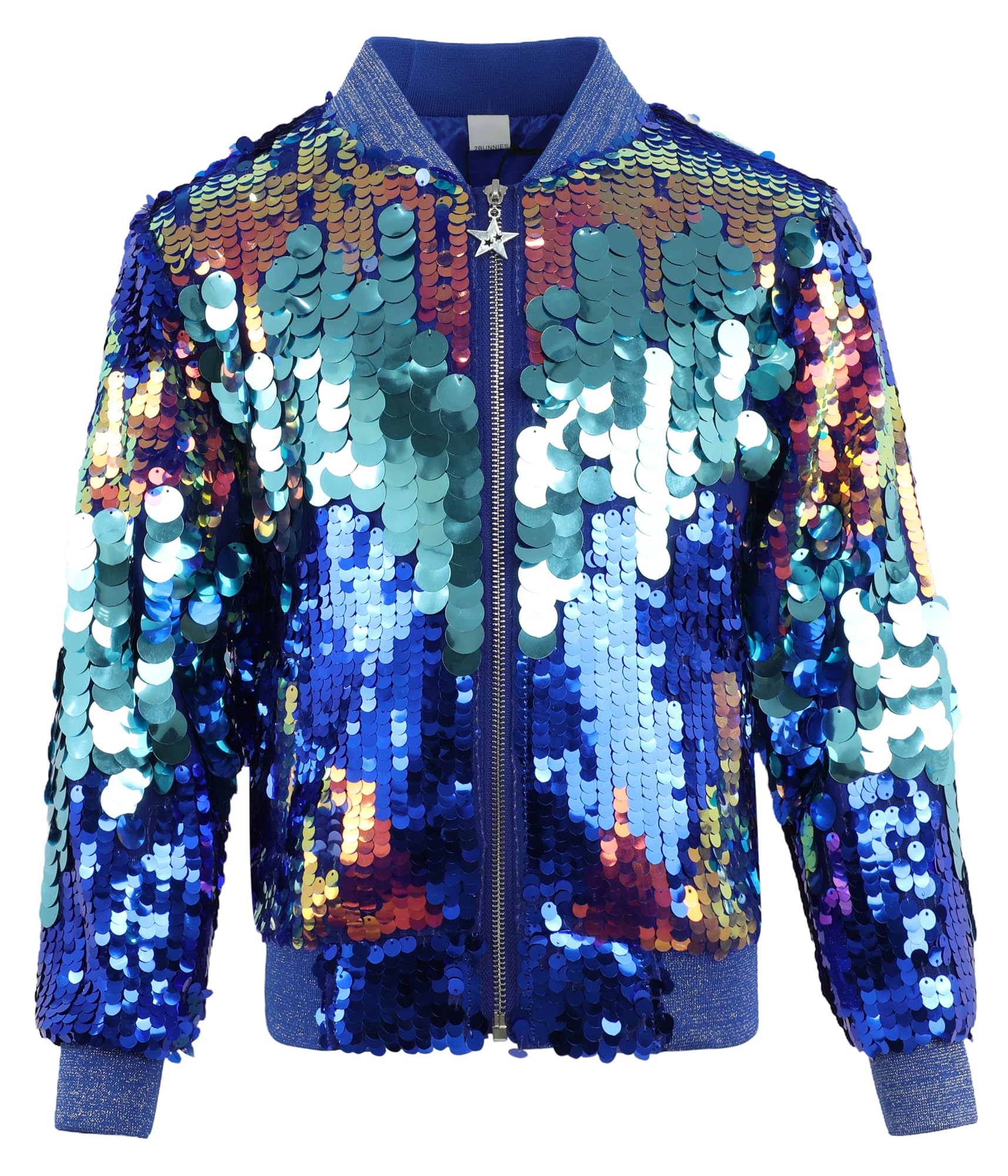 2Bunnies Girls' Cosmic Cerulean Sequin Bomber Jacket