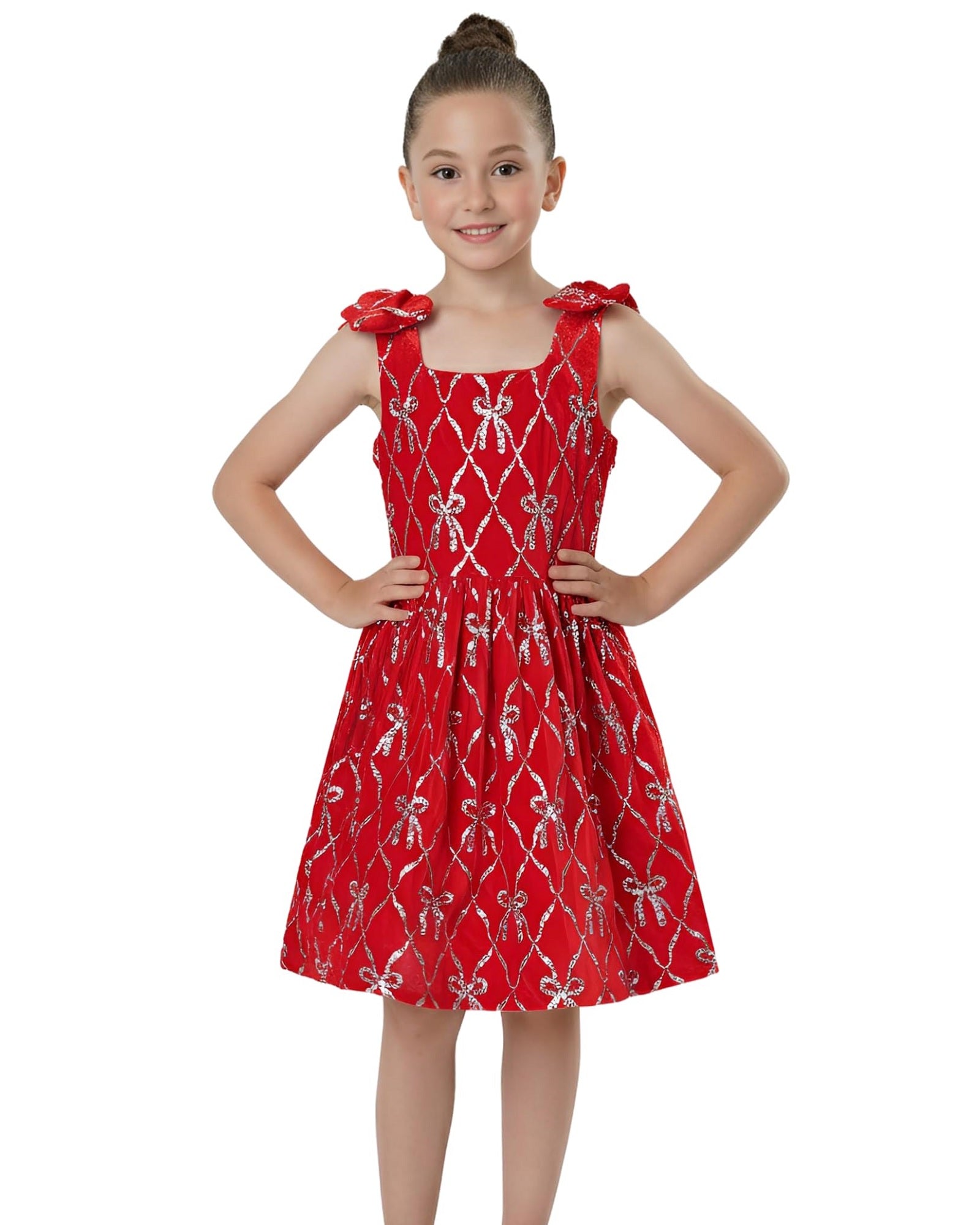2Bunnies Girls' Christmas New Year Holiday Party Velvet Sequin Bow Dress