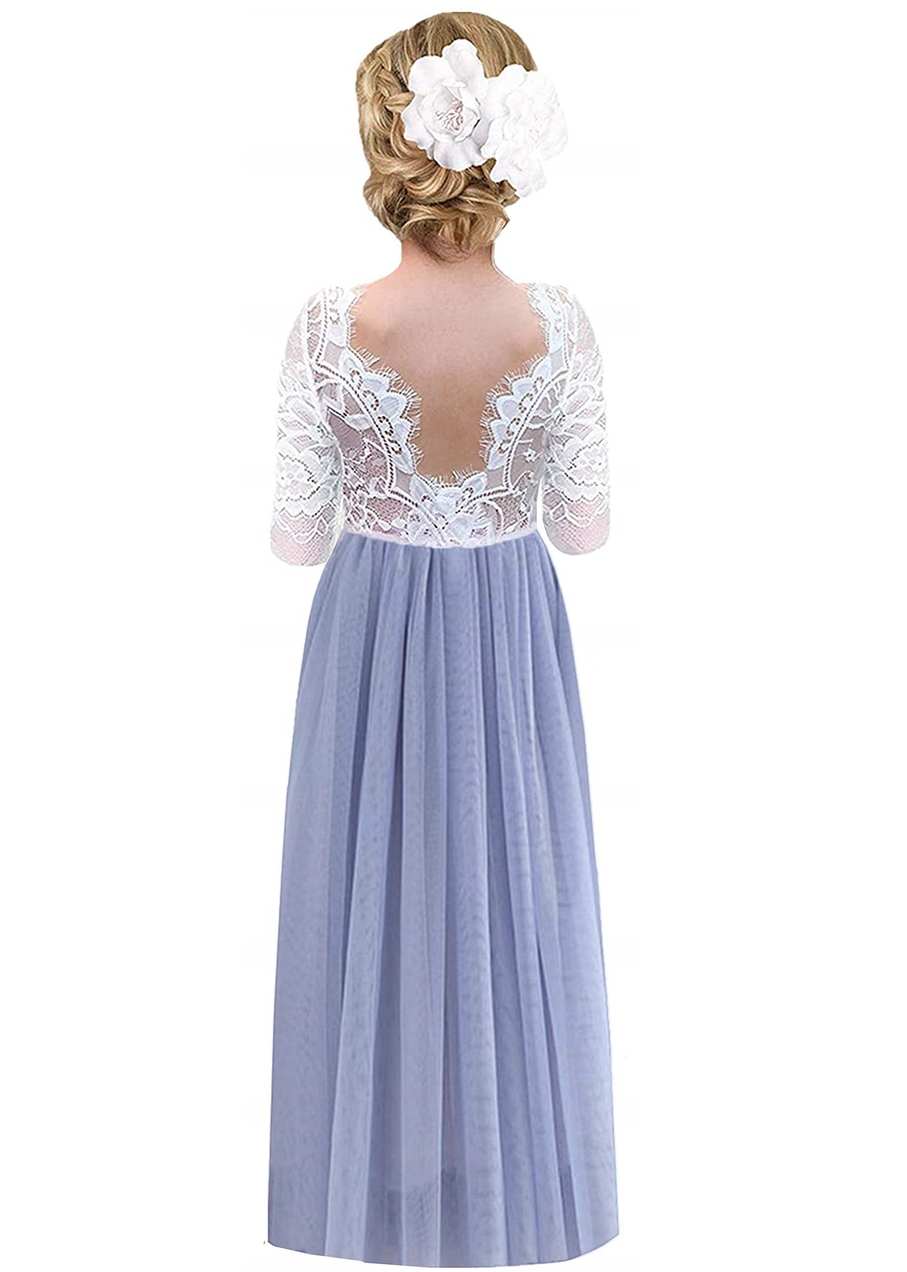 Rose Lace Flower Girl Dress in Bluish Gray
