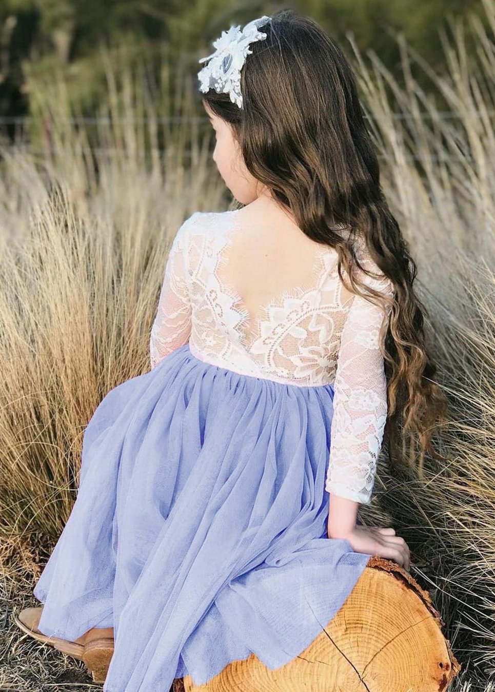 Rose Lace Flower Girl Dress in Bluish Gray