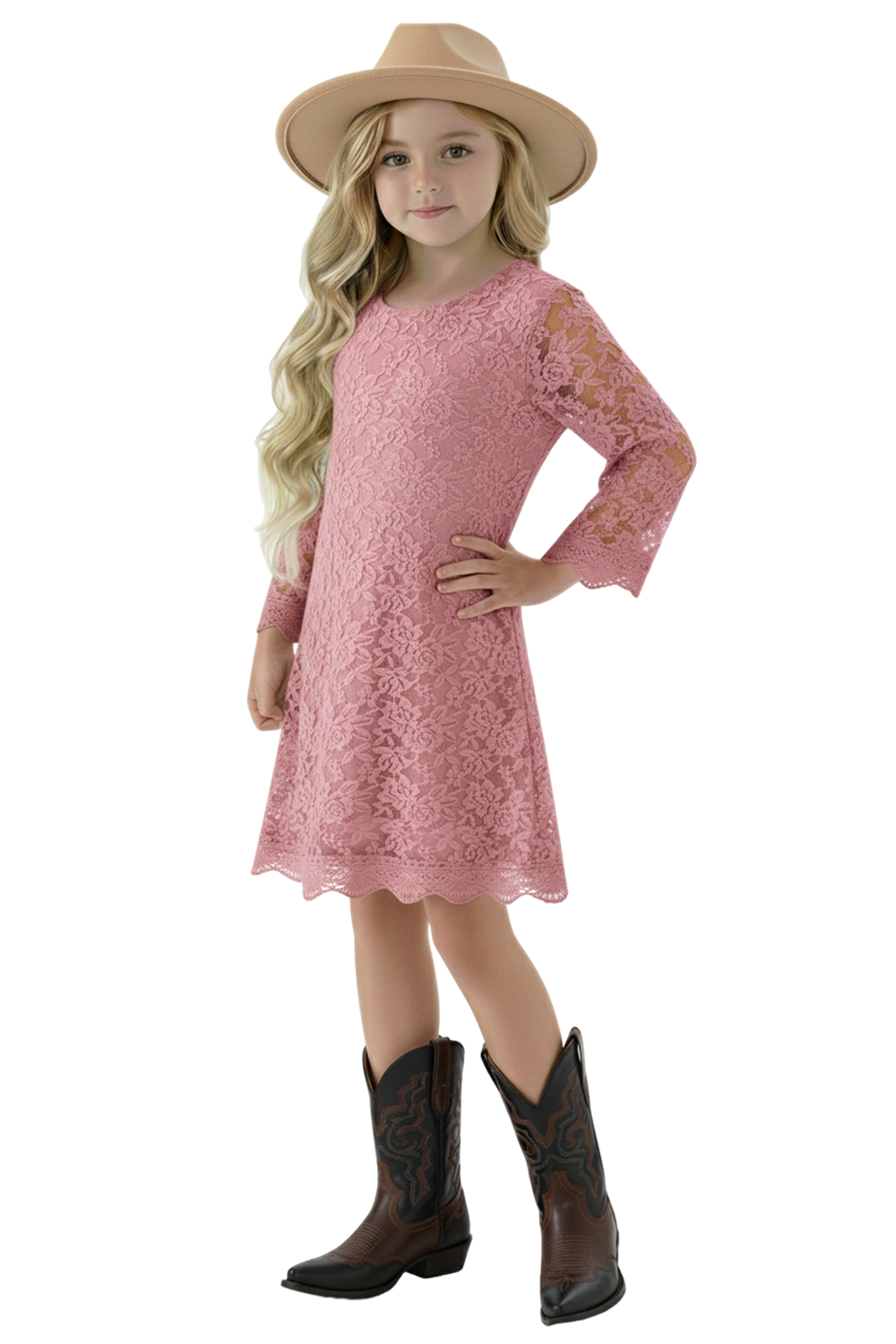 2Bunnies Girls' Boho Rustic Garden Lace Flower Girl Dress