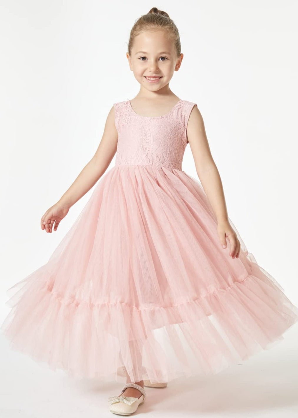 Paisley Lace Flower Girl Dress in Dusty Pink