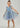 Floral Embroidered Tulle Strap Girl Dress in Dusty Blue Knee