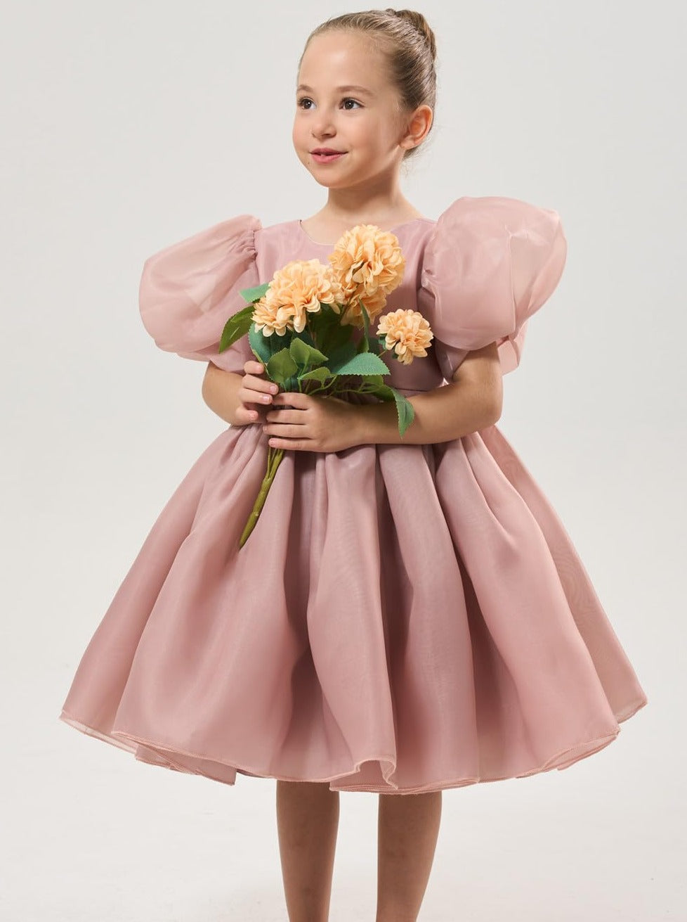 Organza Tulle Babydoll Girl Dress in Dusty Pink