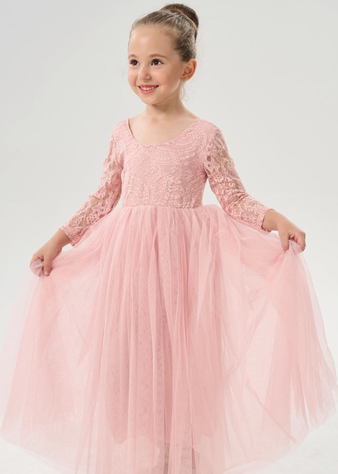 Paisley Lace Flower Girl Dress in Dusty Pink