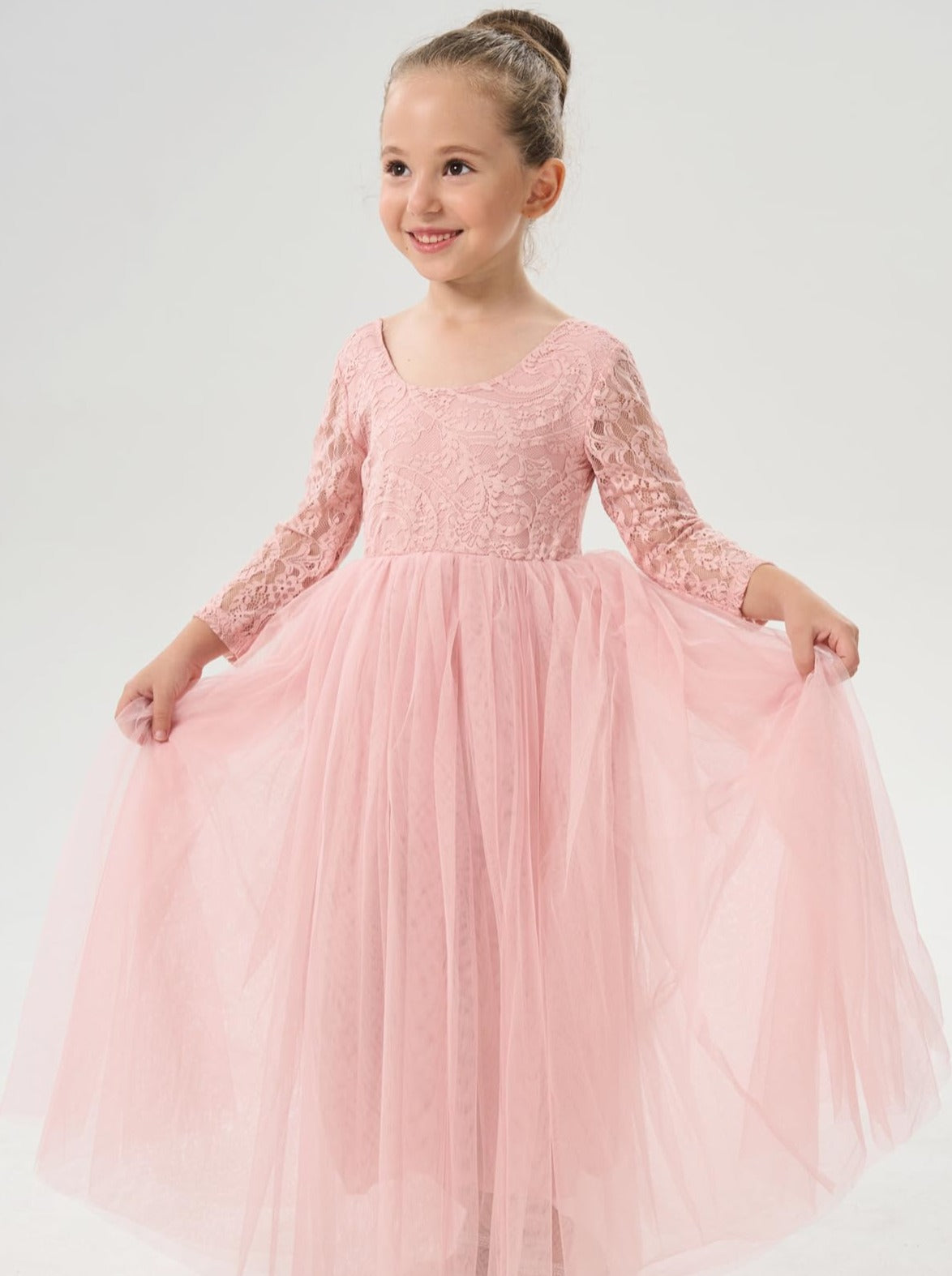 Paisley Lace Flower Girl Dress in Dusty Pink