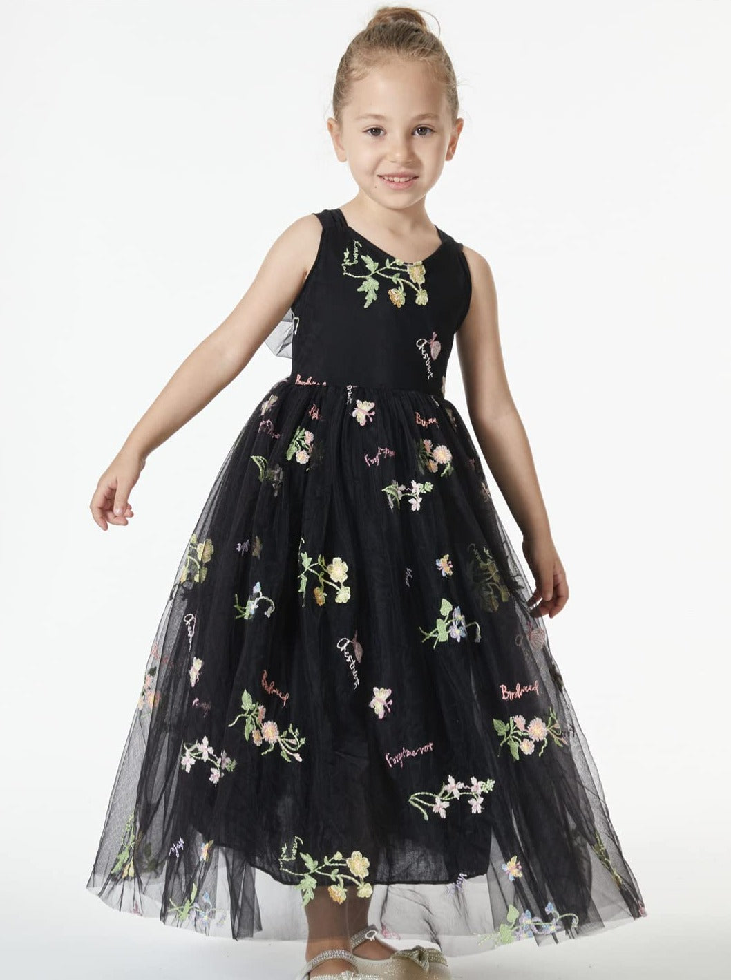 Floral Embroidered Tulle Girl Dress in Black – 2BUNNIES