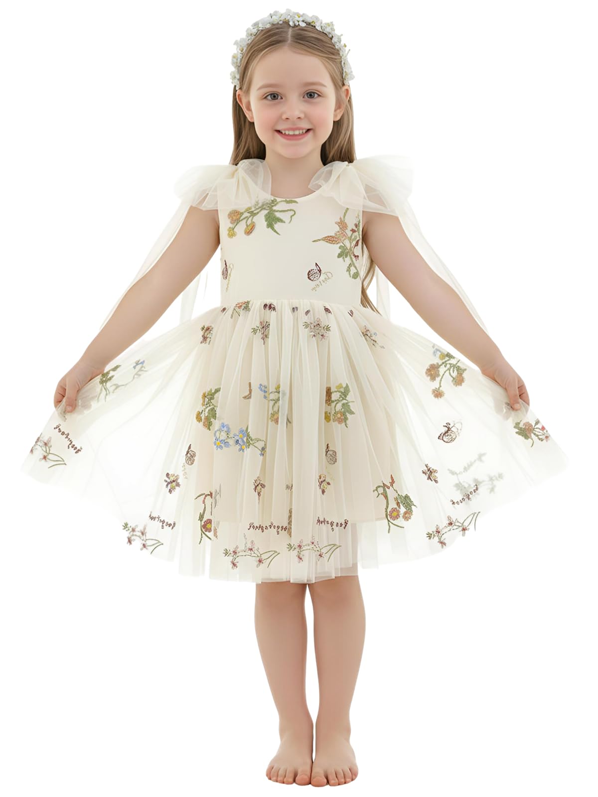 2Bunnies Floral Garden Embroidered Tulle Strap Flower Girl Dress Knee