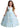 Girls' Floral Embroidered Tulle Strap Sleeveless Maxi Dress in Blue