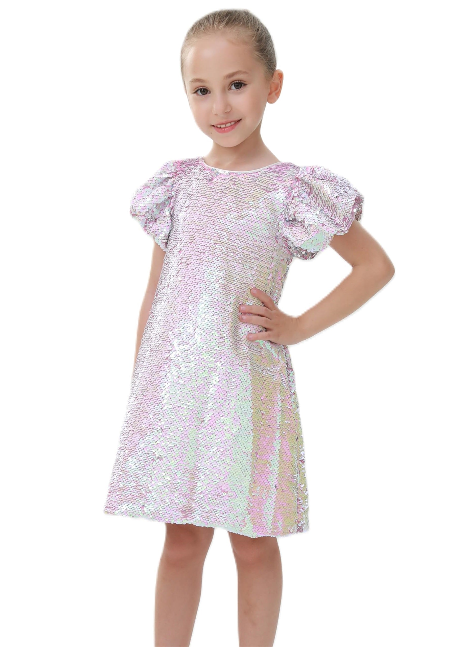 2Bunnies Girls' Reversible Sequin Puff Sleeve Dress