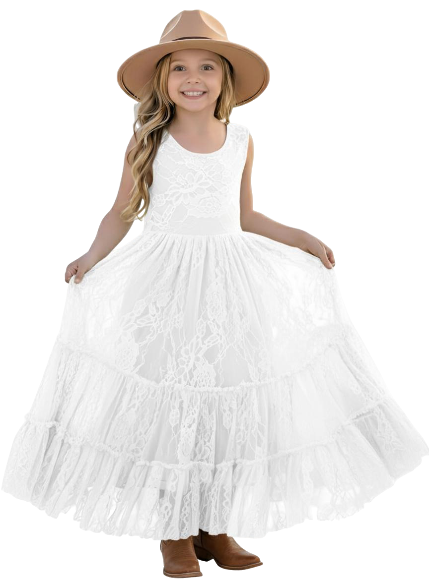 2Bunnies Rose All-Lace Zip Back Boho Garden Rustic Flower Girl Dress