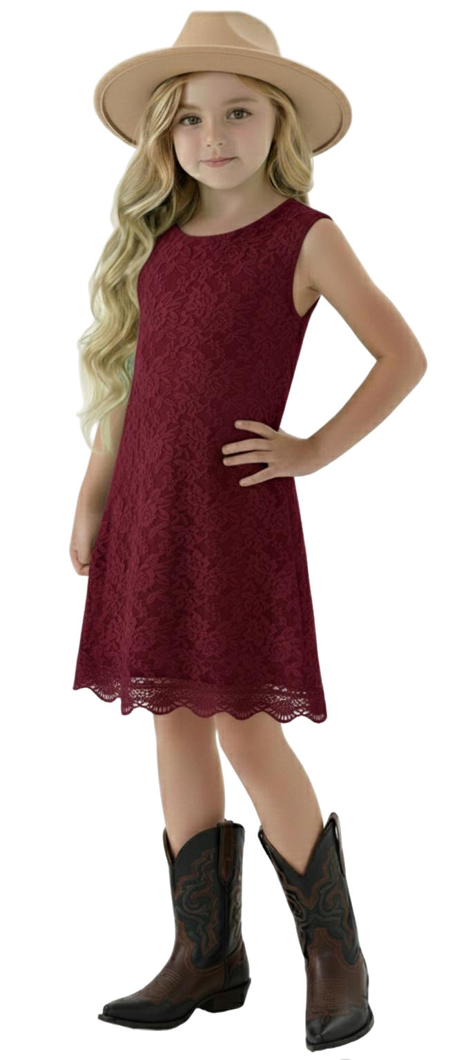 Violet Lace Boho Girl Dress in Burgundy