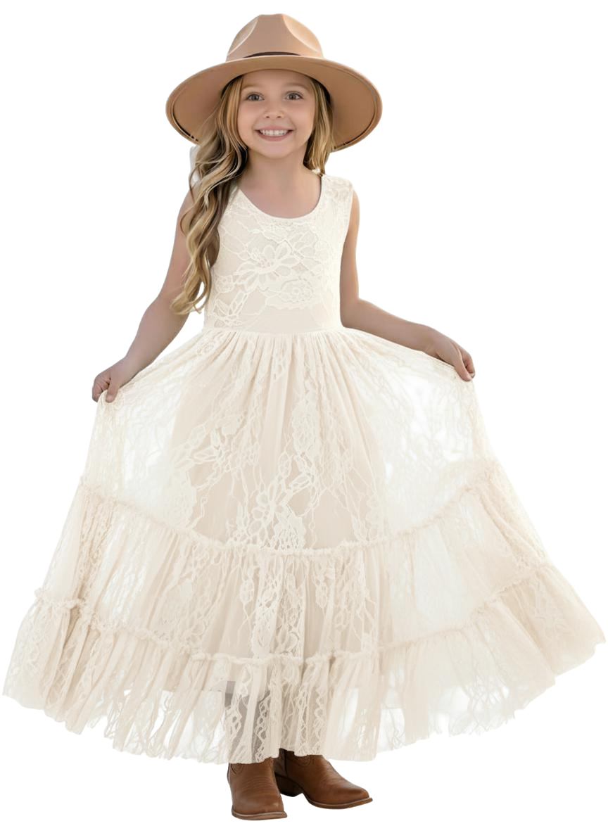 2Bunnies Rose All-Lace Zip Back Boho Garden Rustic Flower Girl Dress