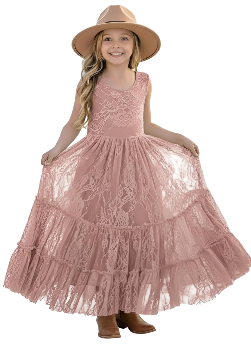 2Bunnies Rose All-Lace Zip Back Boho Garden Rustic Flower Girl Dress