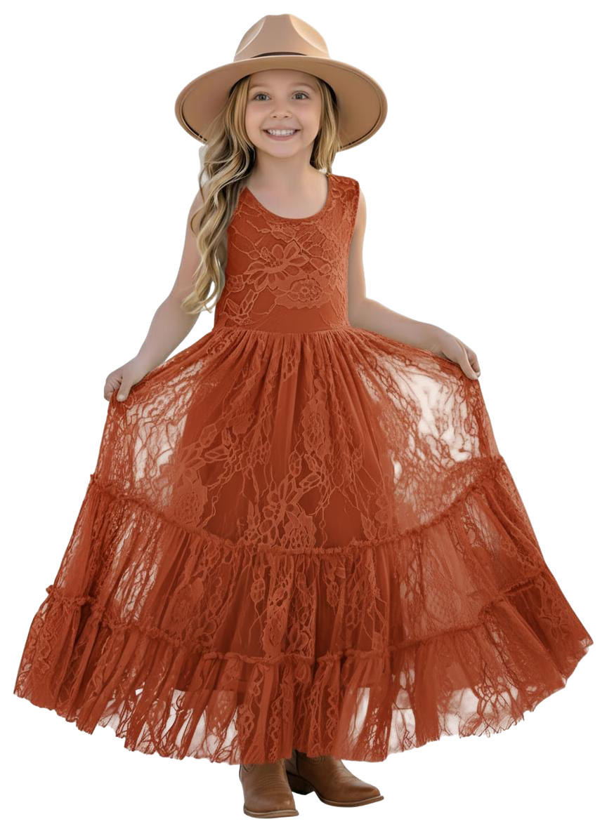 2Bunnies Rose All-Lace Zip Back Boho Garden Rustic Flower Girl Dress