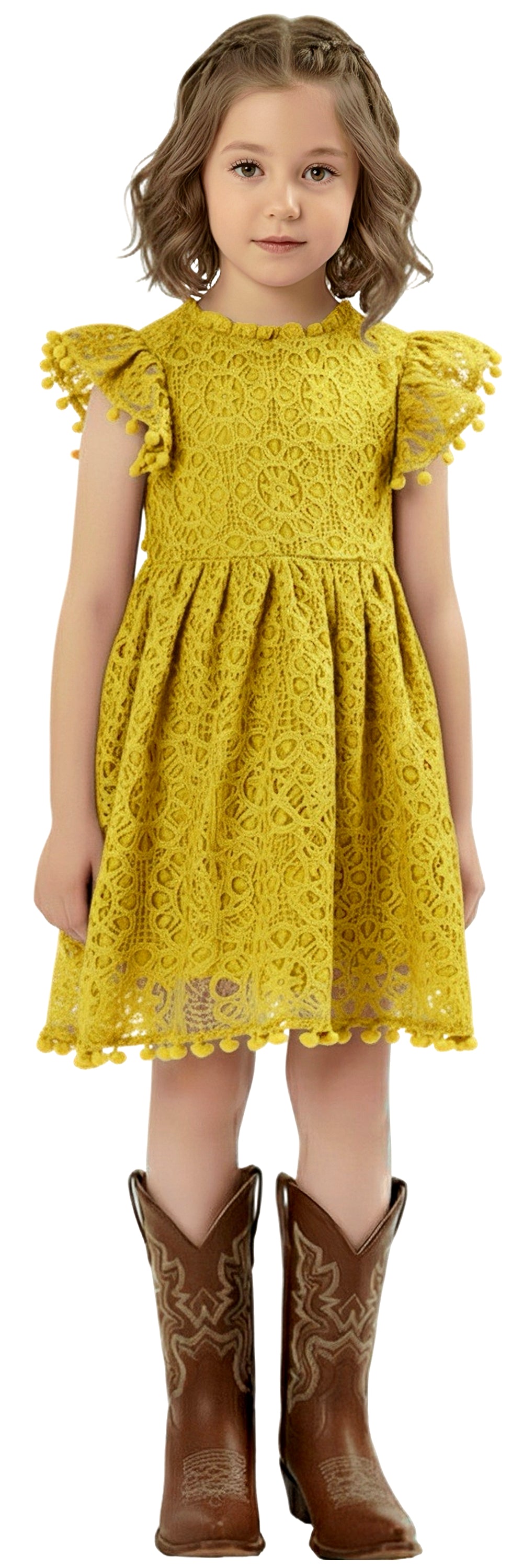 2Bunnies Lace Pom Pom Trim Girl Dress