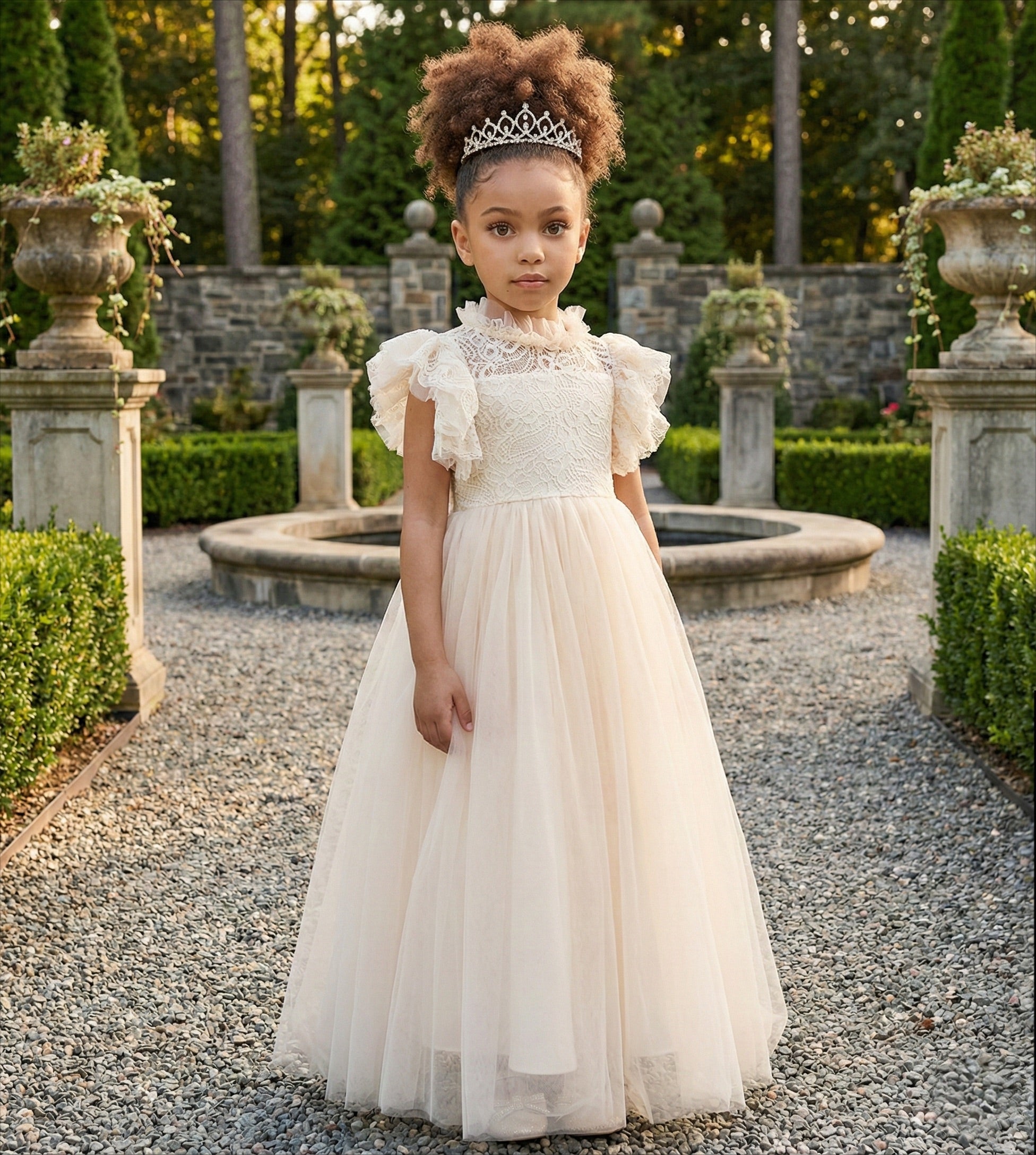 2Bunnies Girls' 3T-10yr Iris Floral Lace Tulle Flower Girl Dress 9-10 years / Ivory