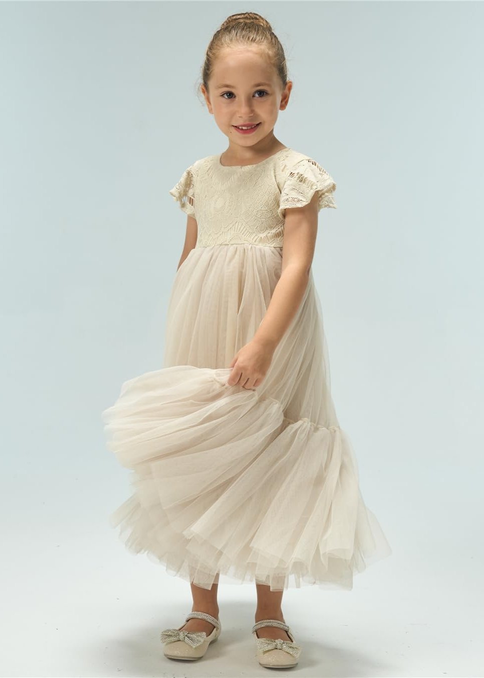 Orchid Lace Vintage Bohemian Girl Dress in Ivory
