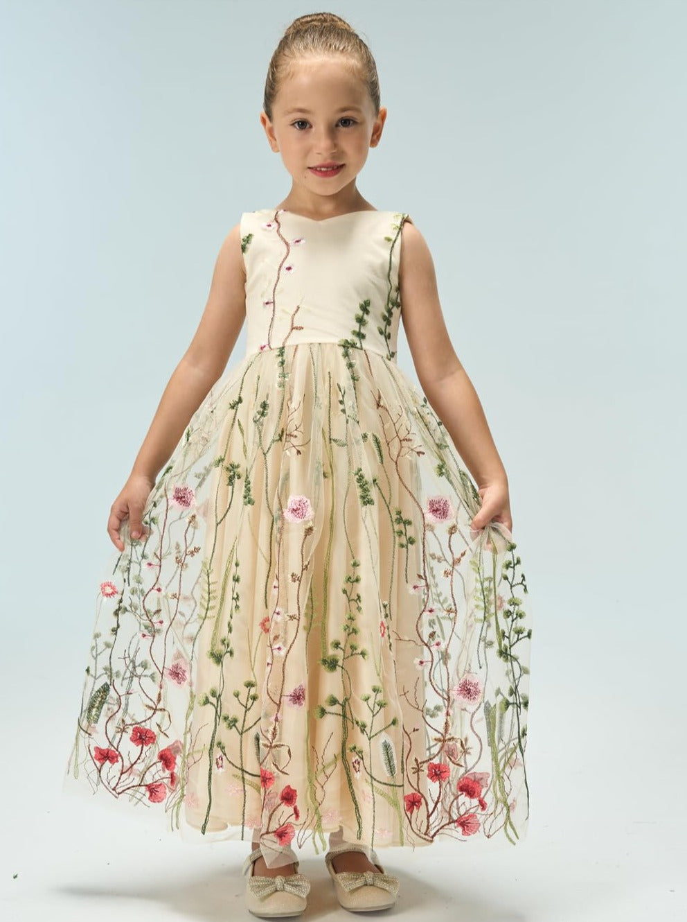Garden Embroidered Tulle Girl Dress in Ivory