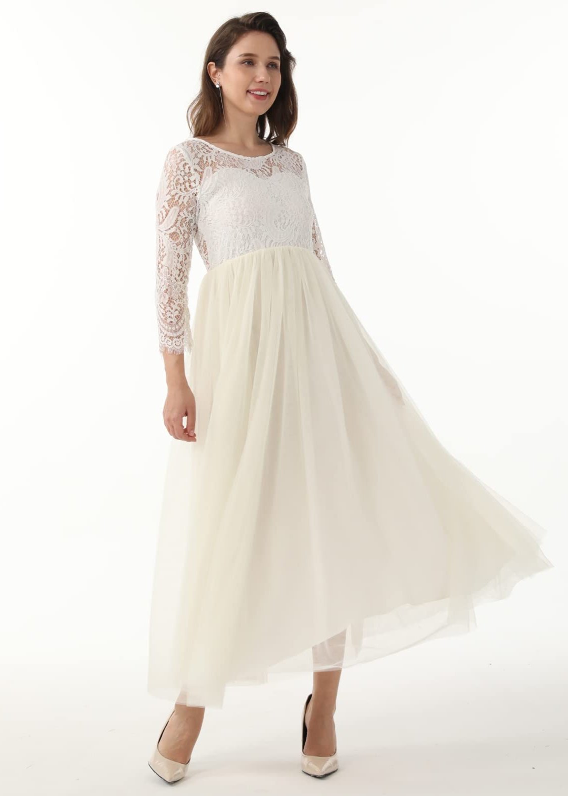 Peony Lace Dress for Women in Ivory