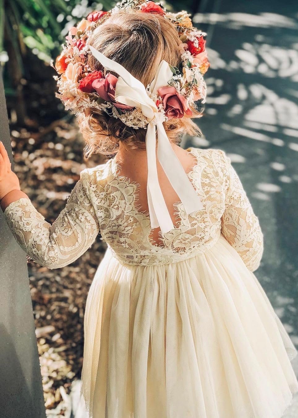 Bridesmaid Dress Ivory Lace Dress Knee Length Girls' Paisley Lace Tulle Long Sleeve Knee Dress In Ivory 2BUNNIES Bridesmaid Dress Ivory Lace Dress Knee Length Girls' Paisley Lace Tulle Long Sleeve Knee Dress In Ivory 2BUNNIES