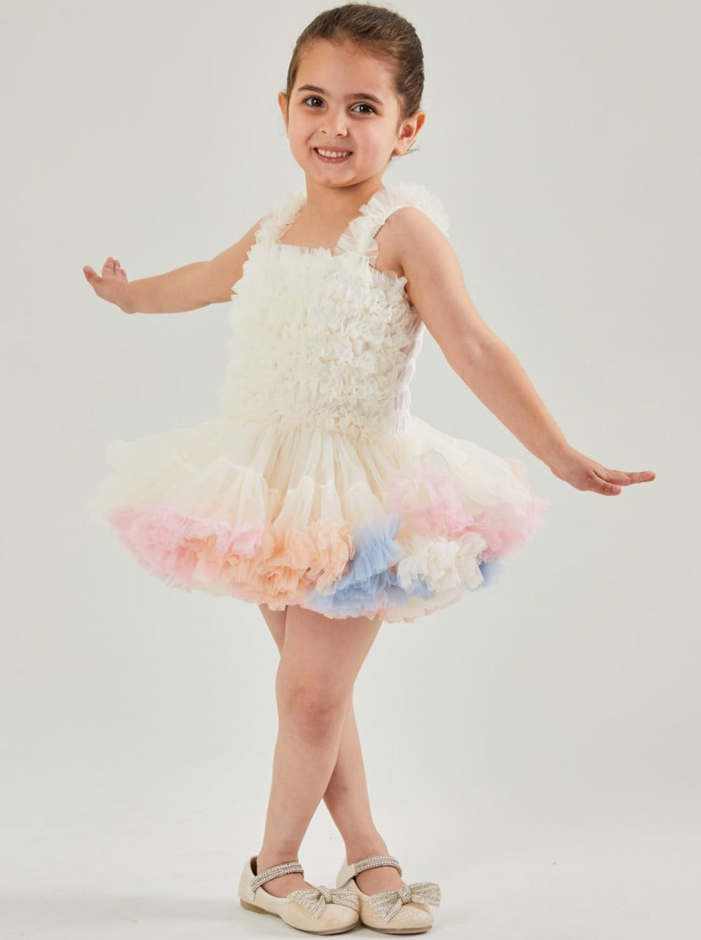 Ballerina Girl Baby Girl Dress in Ombre Ivory