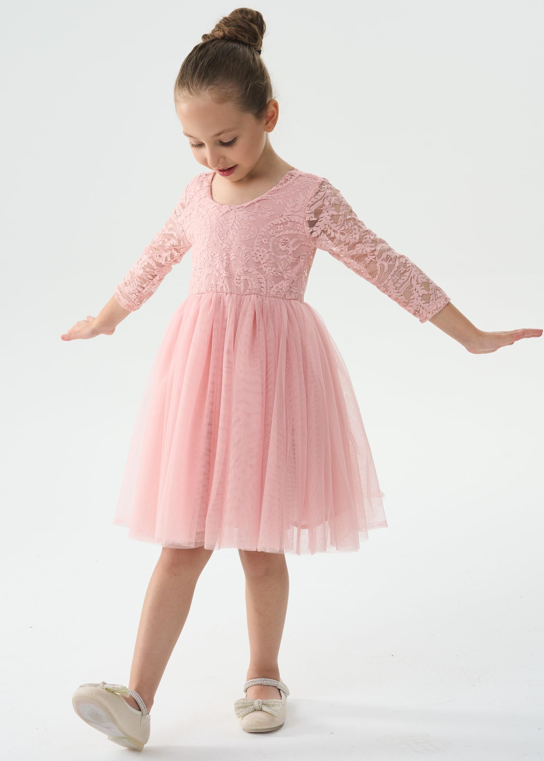 Paisley Lace Flower Girl Dress in Dusty Pink