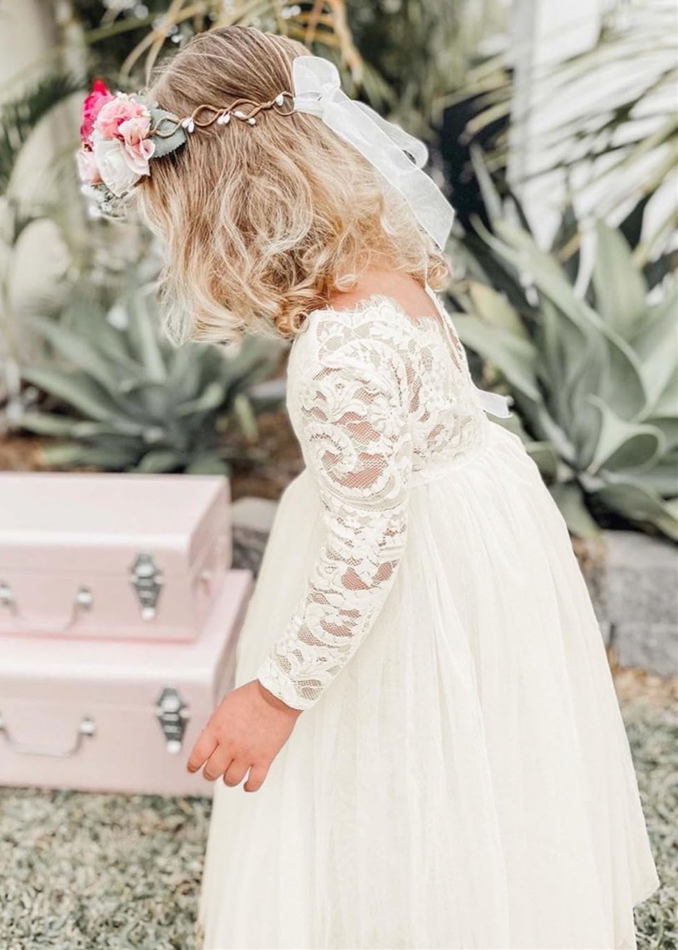 maxi communion dresses Girls' Paisley Lace Tulle Long Sleeve Maxi Dress in Ivory 2BUNNIES maxi communion dresses Girls' Paisley Lace Tulle Long Sleeve Maxi Dress in Ivory 2BUNNIES