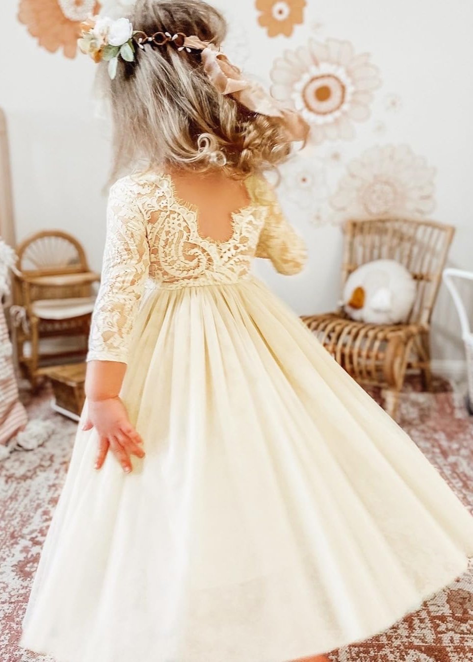 maxi communion dresses Girls' Paisley Lace Tulle Long Sleeve Maxi Dress in Ivory 2BUNNIES maxi communion dresses Girls' Paisley Lace Tulle Long Sleeve Maxi Dress in Ivory 2BUNNIES