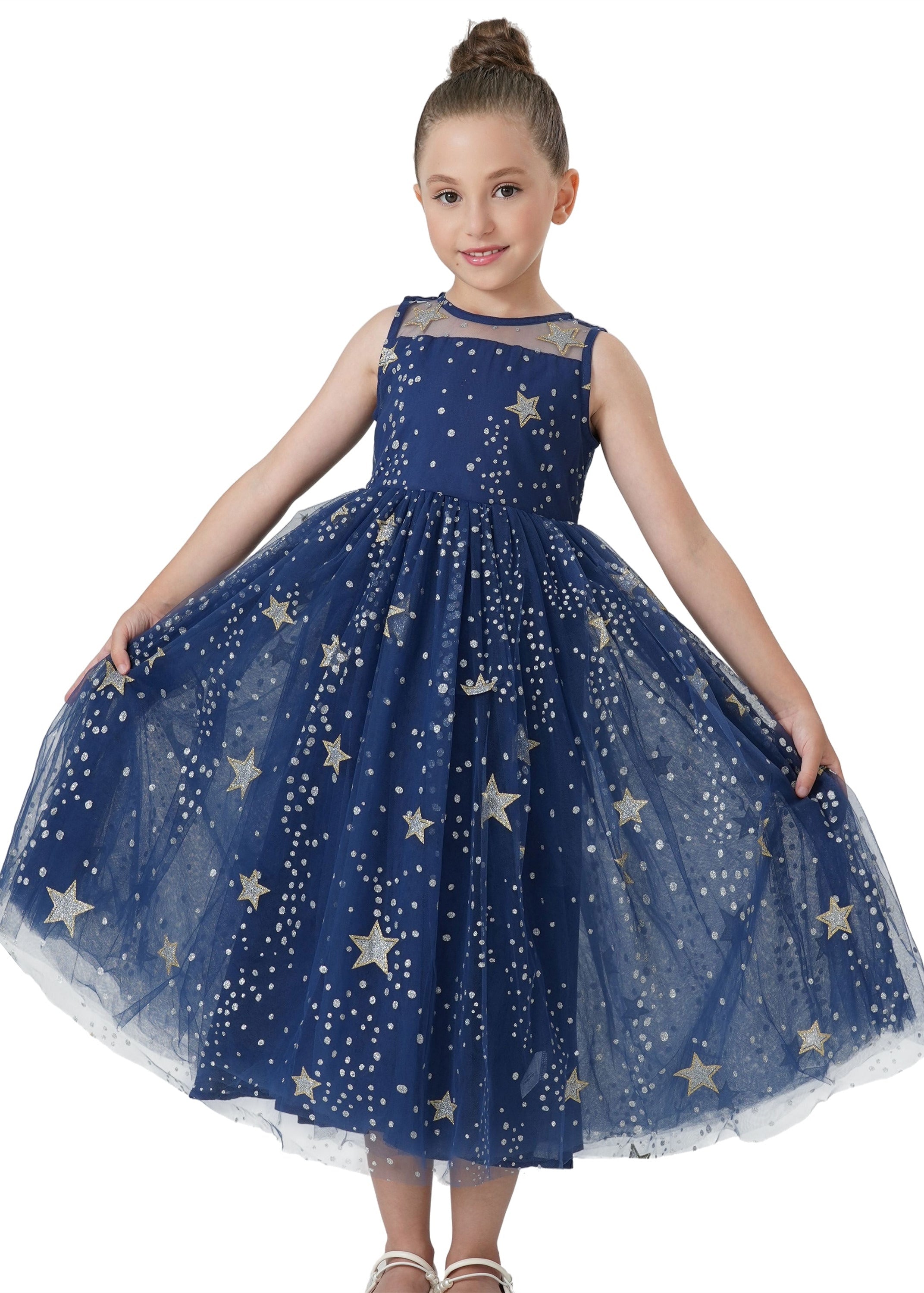 2Bunnies Girls’ Sparkle Sequin Star Tulle Maxi Dress