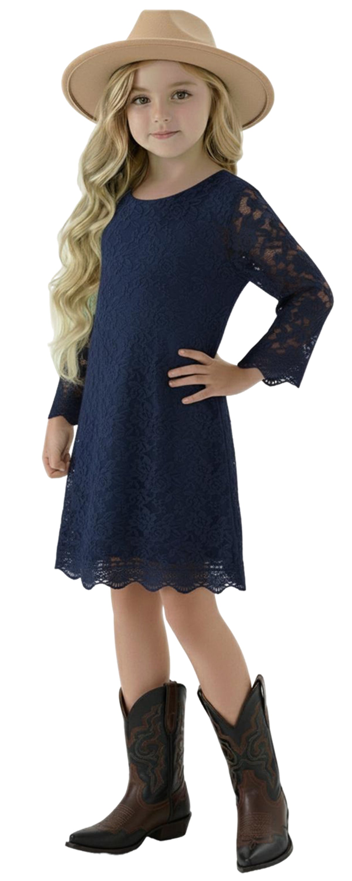 Violet Lace Boho Girl Dress in Navy