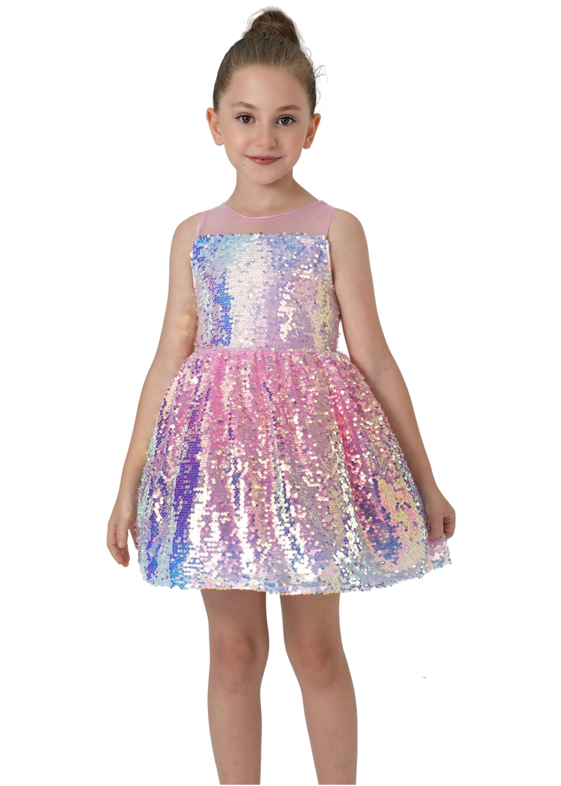 2Bunnies Girls' Ombre Sequin Sleeveless Dress Illusion Neckline