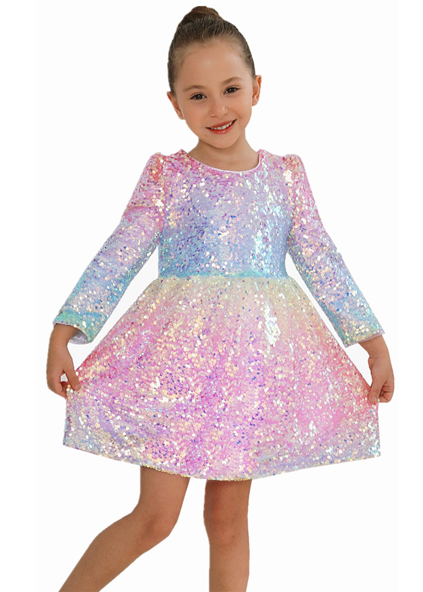 2Bunnies Girls' Ombre Sequin Long Sleeve Dress