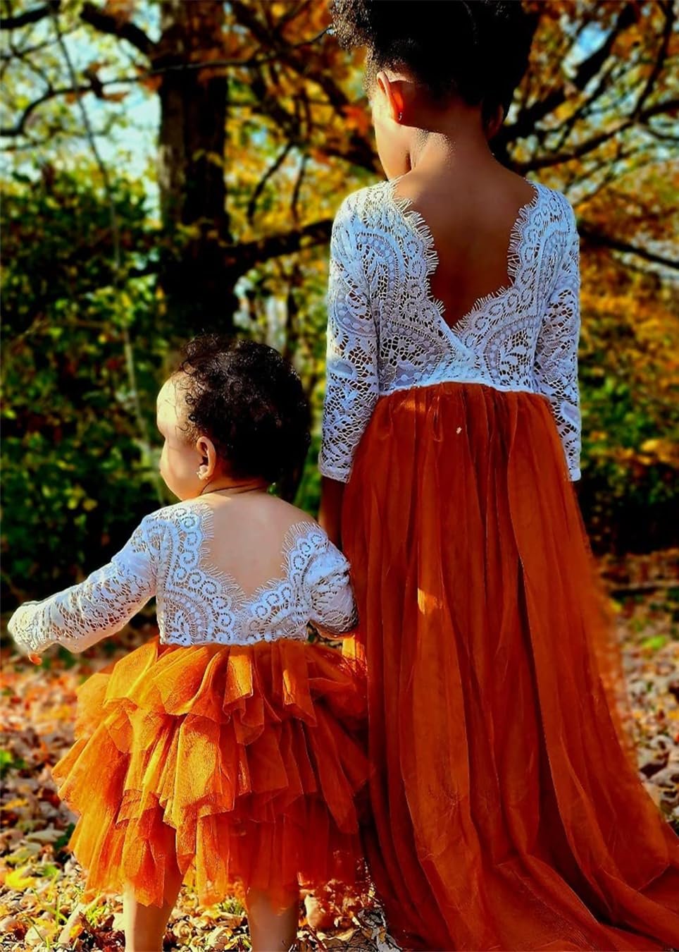 Peony Lace Flower Girl Dress in Burnt Orange Sleeve Maxi 2BUNNIES