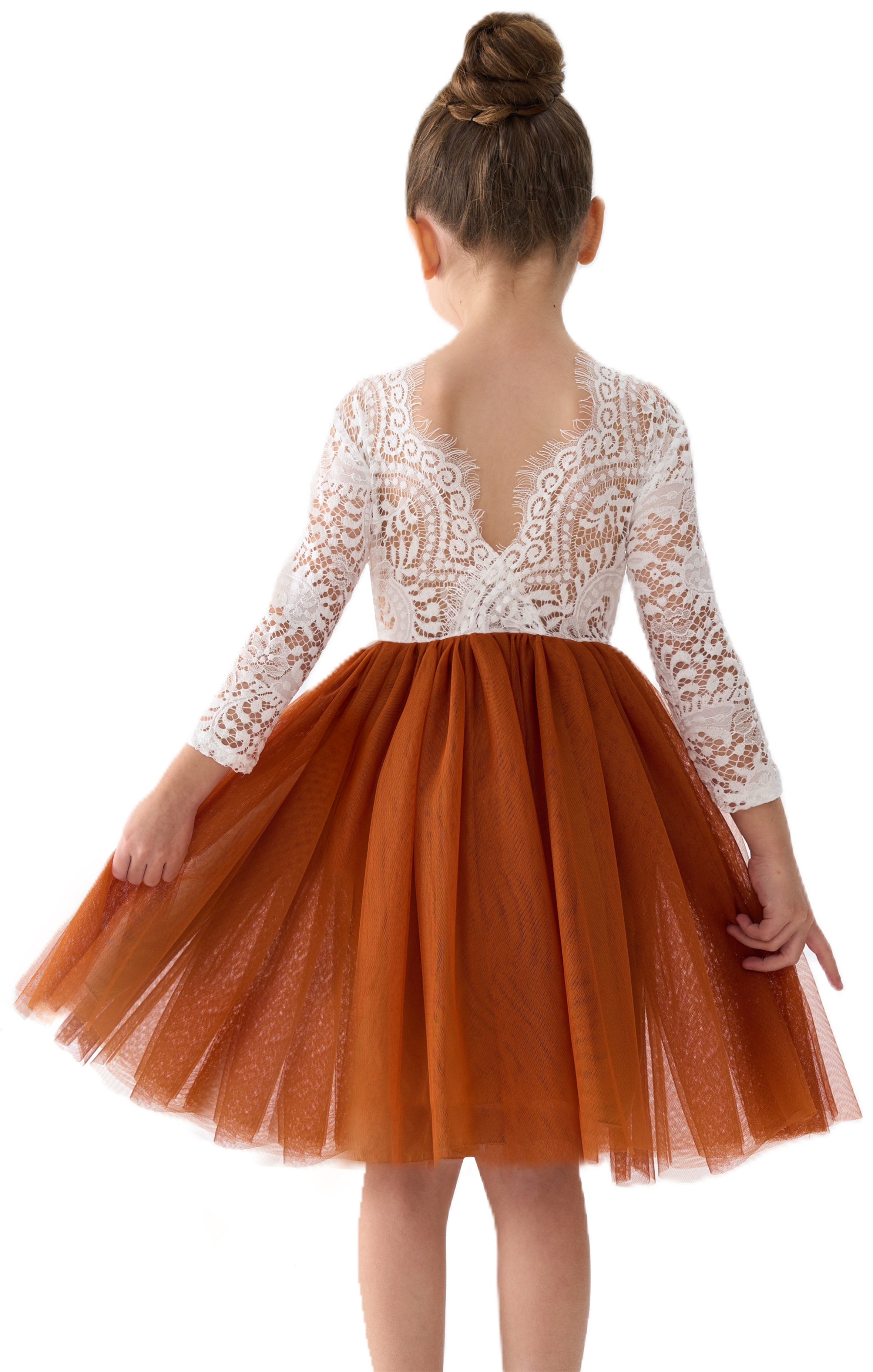 Peony Lace Flower Girl Dress in Burnt Orange
