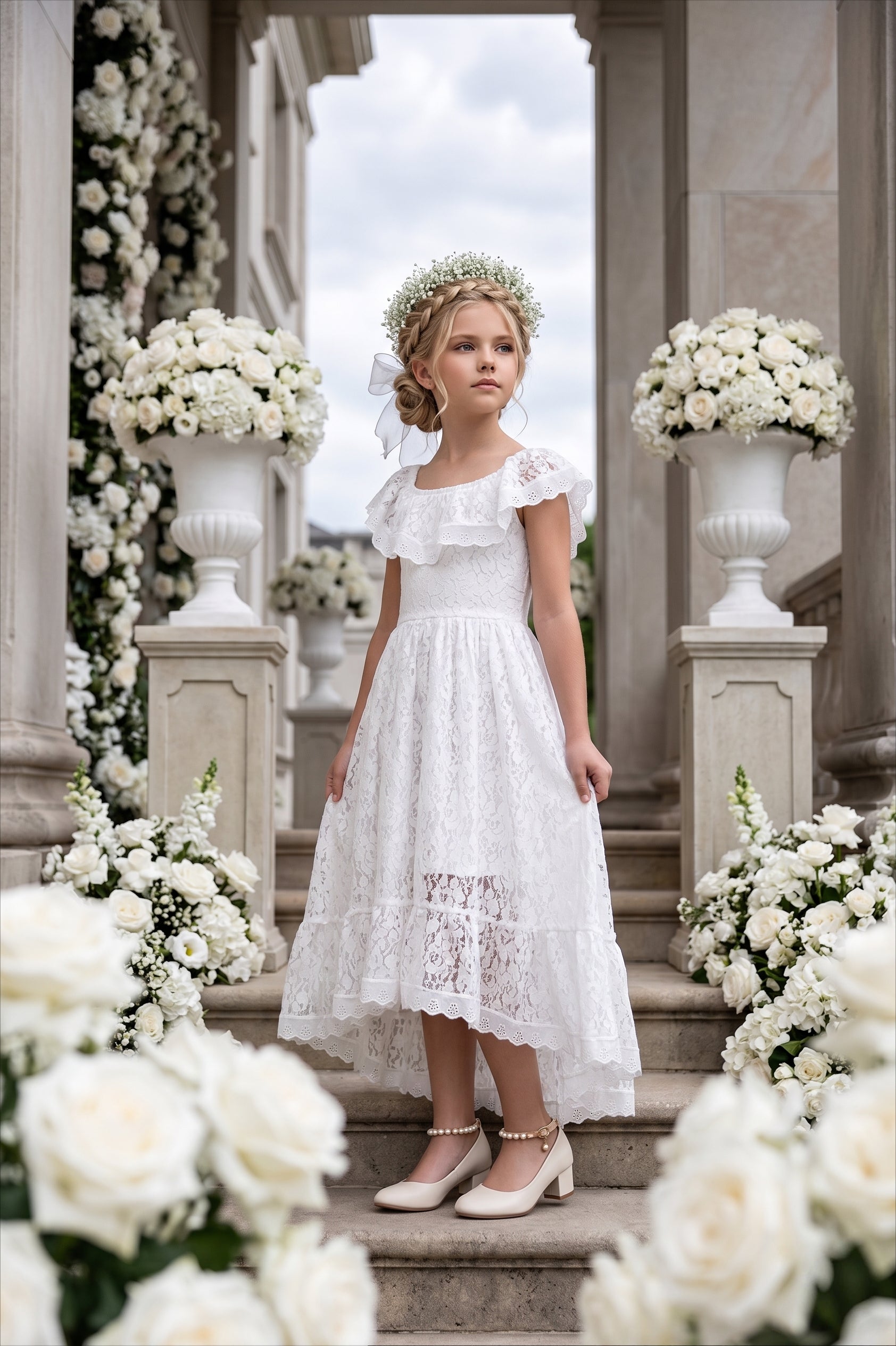 2Bunnies Girls' 12M-12Y All-Over Paisley Lace Off-Shoulder Flower Girl Dress White 3T 2Bunnies Girls' 12M-12Y All-Over Paisley Lace Off-Shoulder Flower Girl Dress White 3T