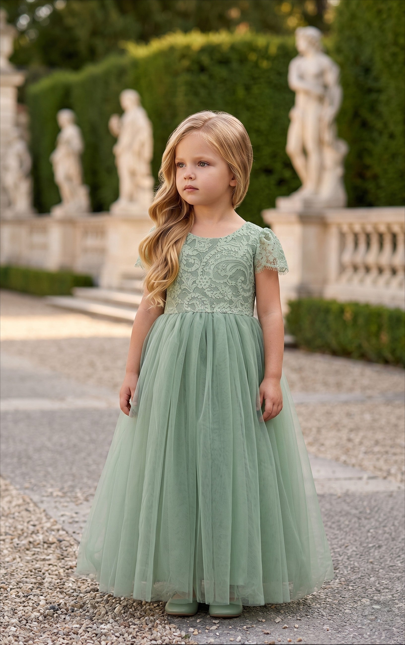 Paisley Lace Flower Girl Dress in Sage – 2BUNNIES