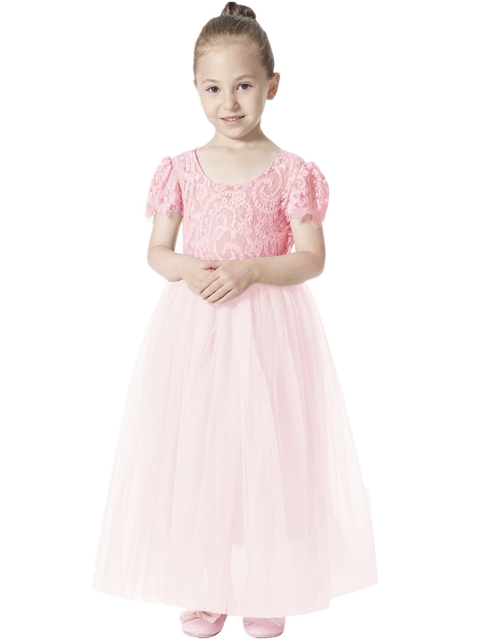 Paisley Lace Flower Girl Dress in Pink two tone