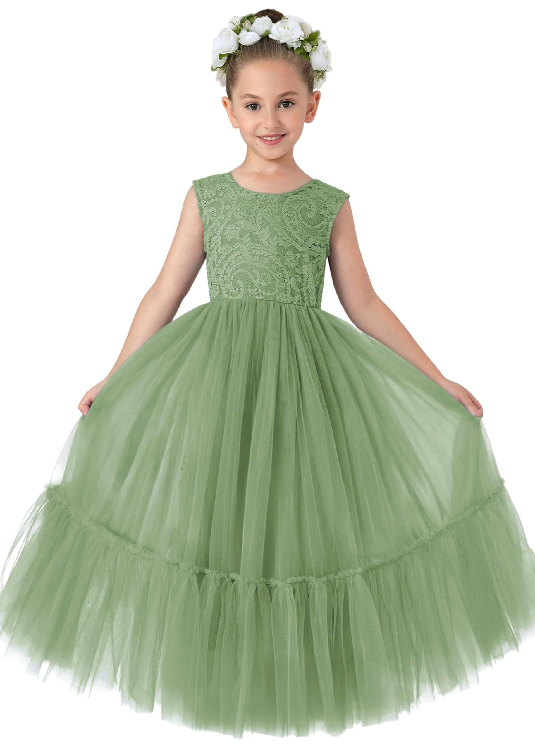 2Bunnies Paisley Lace Flower Girl Dress in Sage