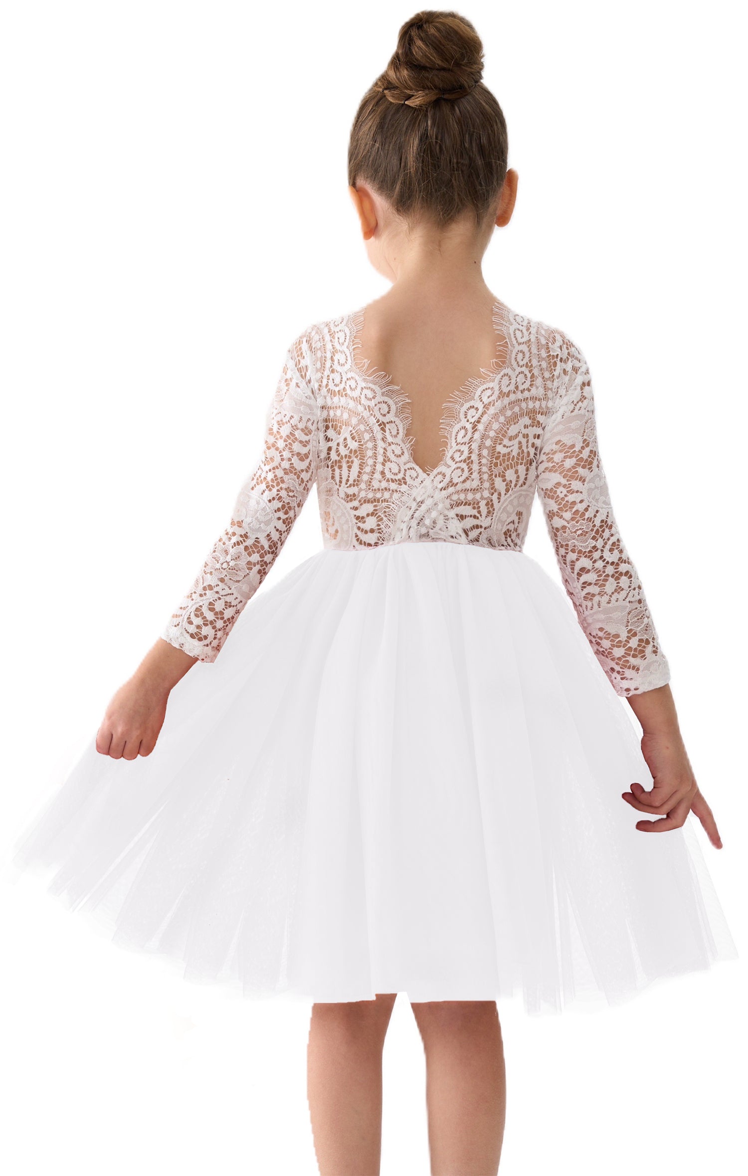 Peony Lace Flower Girl Dress in White