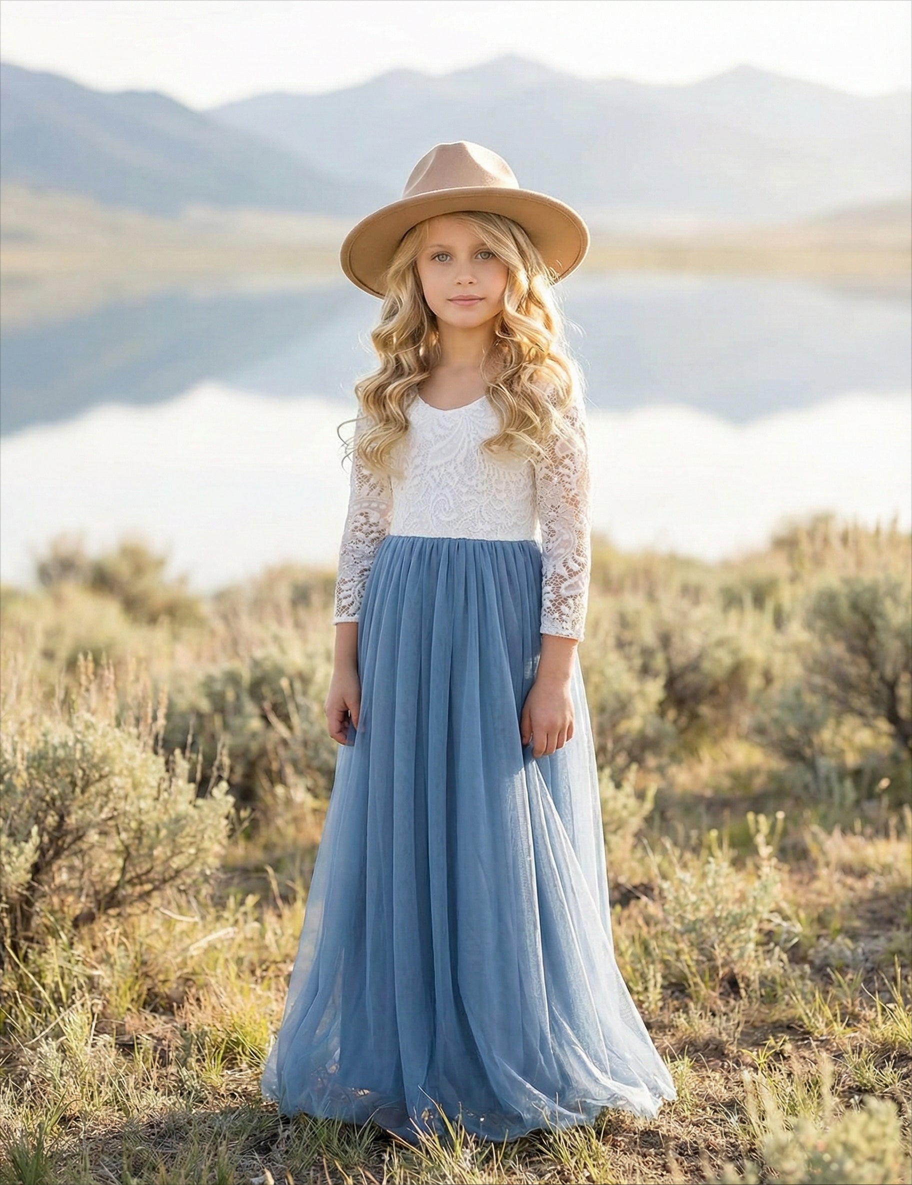 Peony Lace Flower Girl Dress in Sage Sleeve Maxi 2T / Gray Peony Lace Flower Girl Dress in Sage Sleeve Maxi 2T / Gray