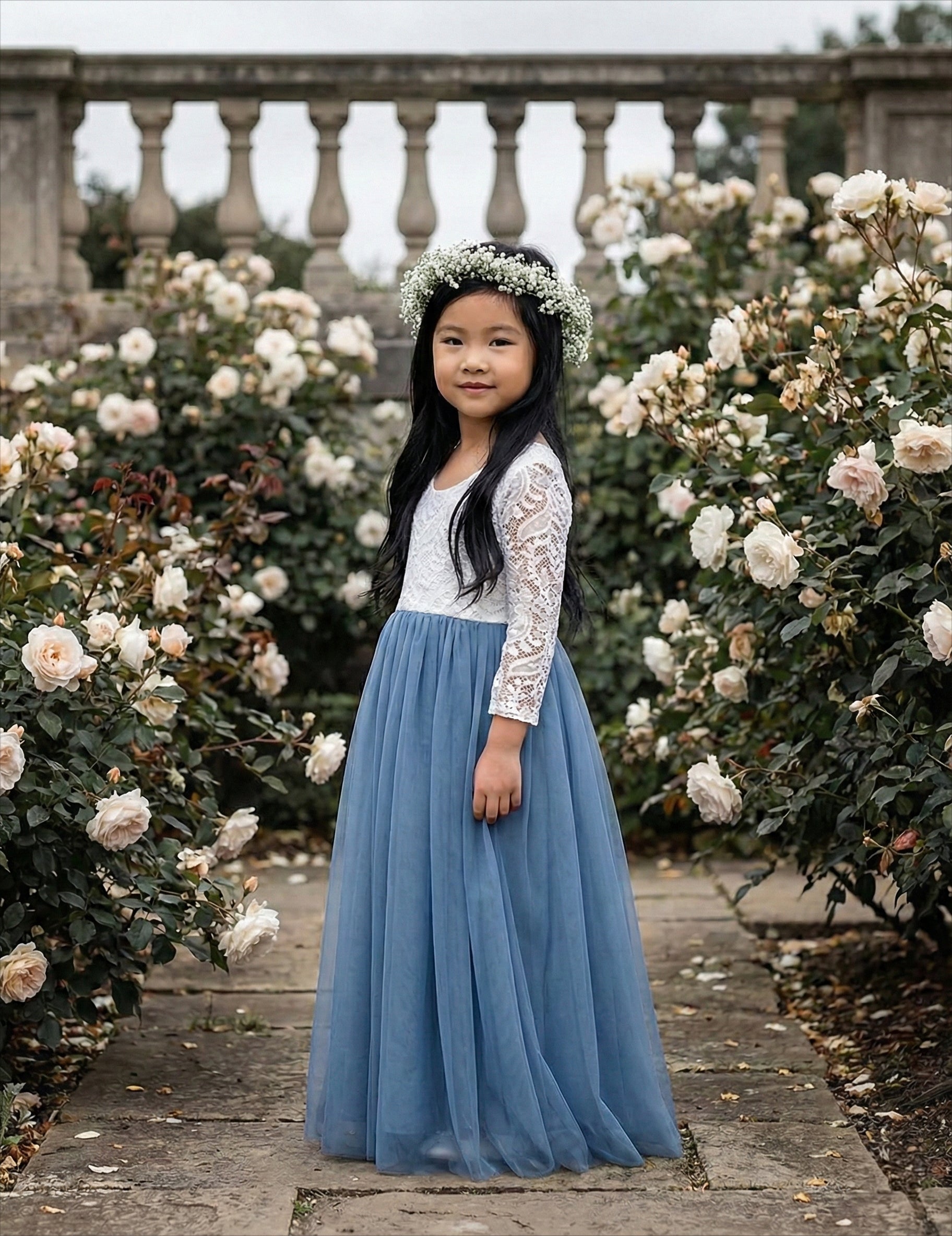 Peony Lace Flower Girl Dress in Sage Sleeve Maxi 2T / Gray Peony Lace Flower Girl Dress in Sage Sleeve Maxi 2T / Gray