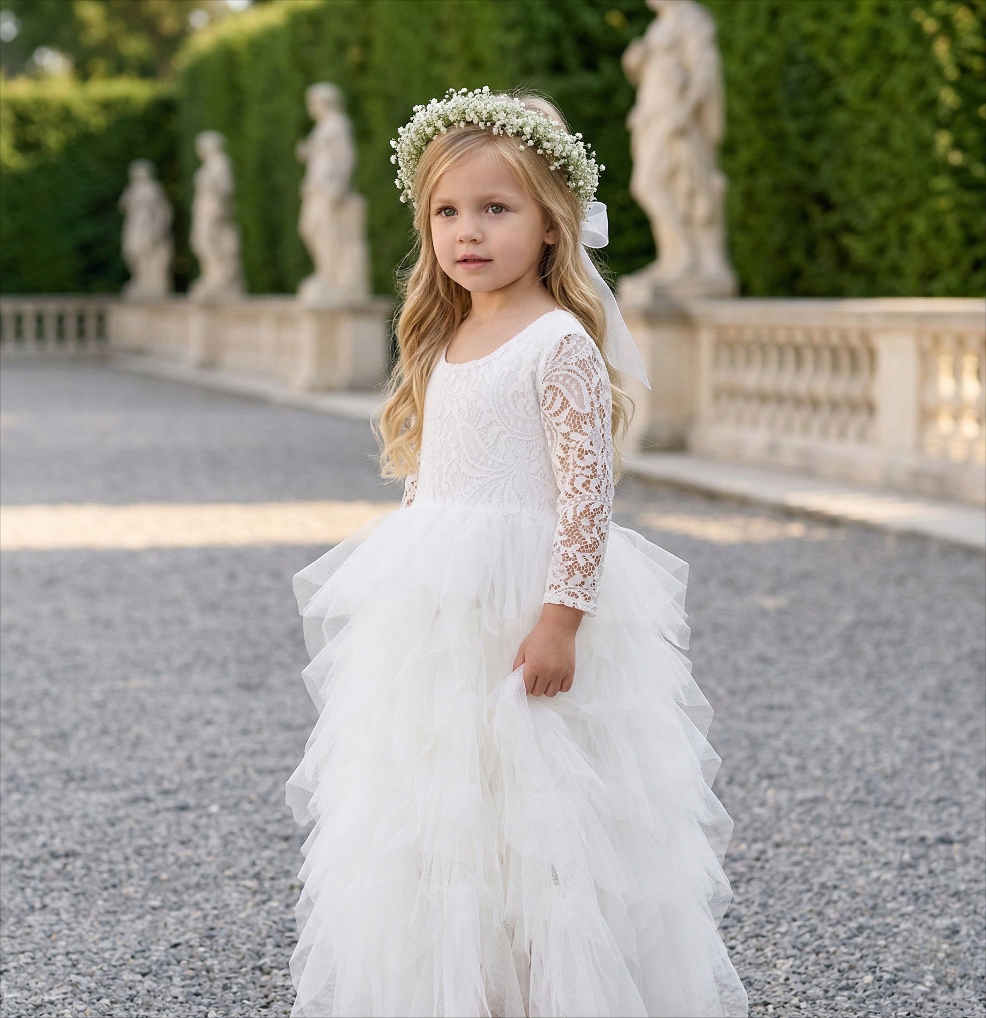 chinese dress ladies Peony Lace Flower Girl Dress in Pink Sleeve Maxi 12 Months / Rainbow main image 0