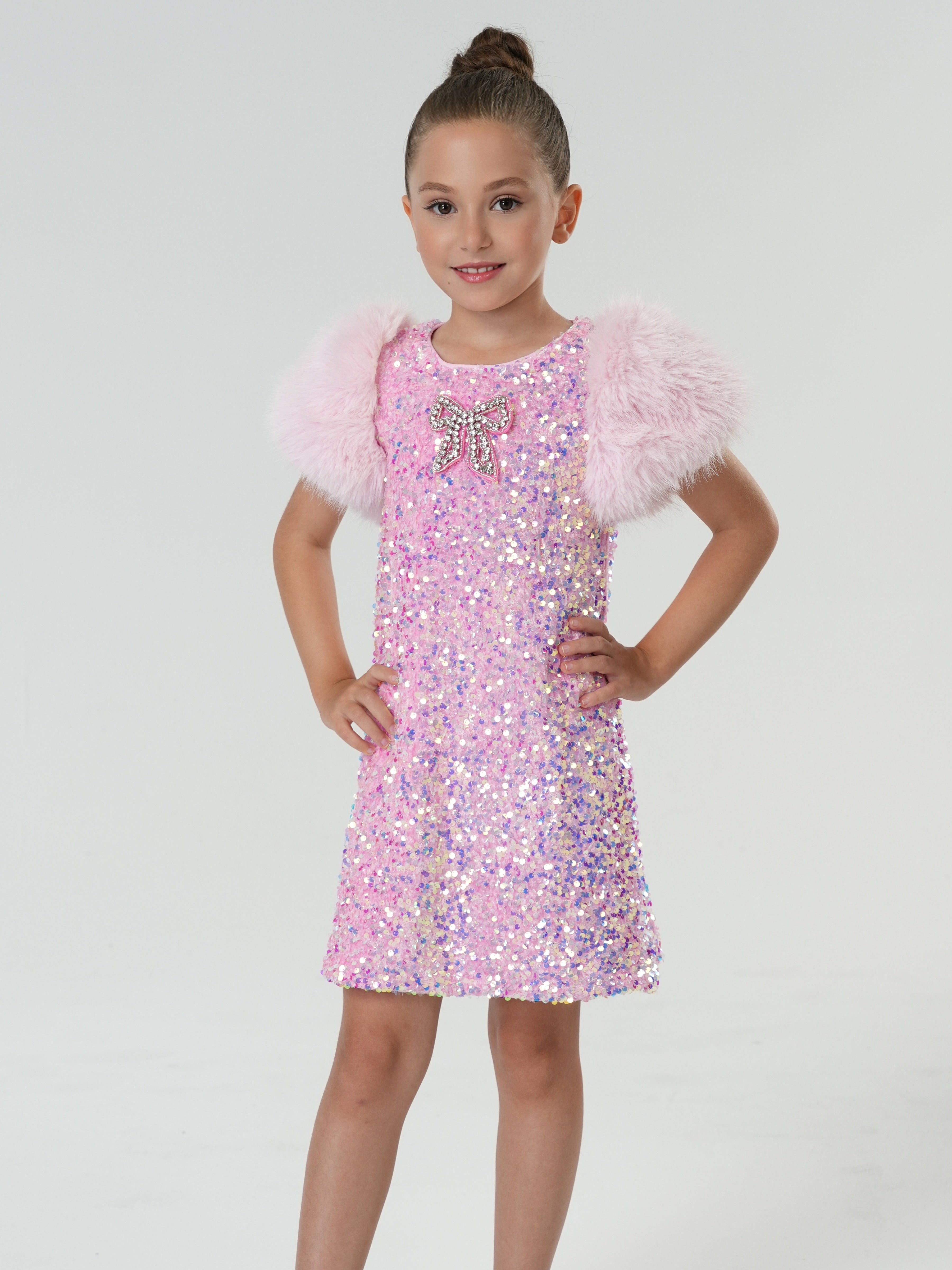 2Bunnies Girls' Christmas New Year Holiday Party Sequin Dress Fur Puff Sleeve, Girl's, Size: 6, Pink 2Bunnies Girls' Christmas New Year Holiday Party Sequin Dress Fur Puff Sleeve, Girl's, Size: 6, Pink