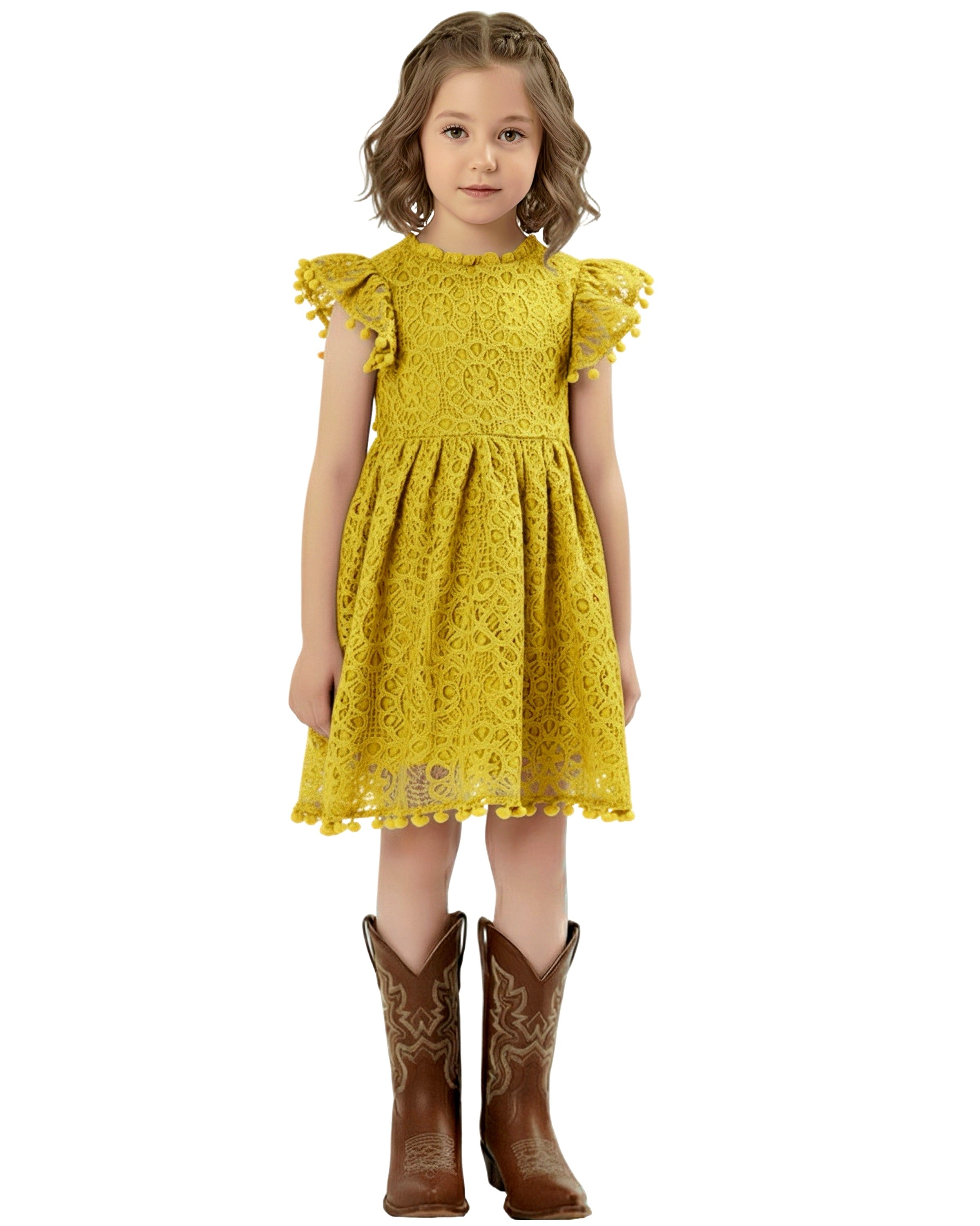 2Bunnies Lace Pom Pom Trim Girl Dress