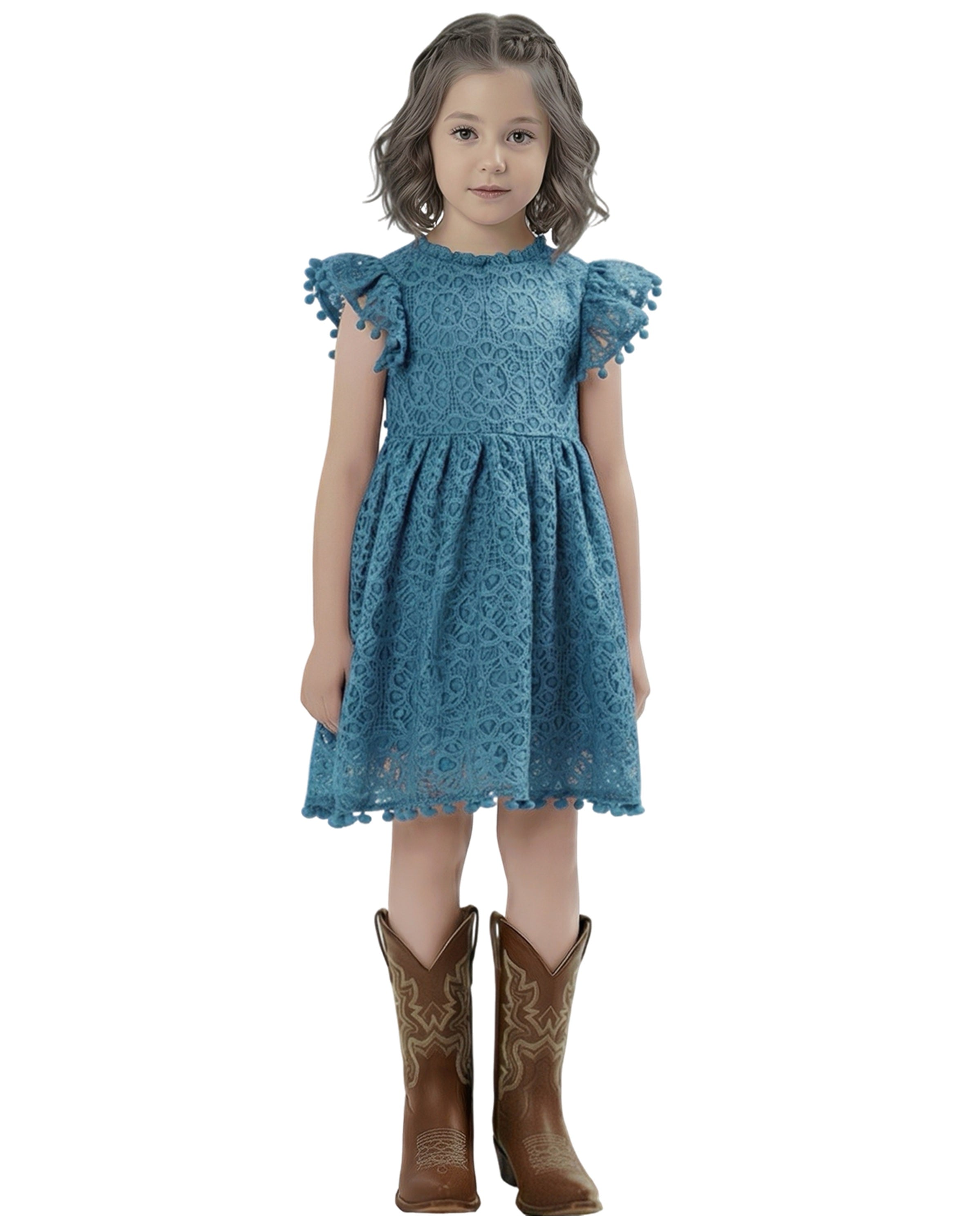 2Bunnies Lace Pom Pom Trim Girl Dress