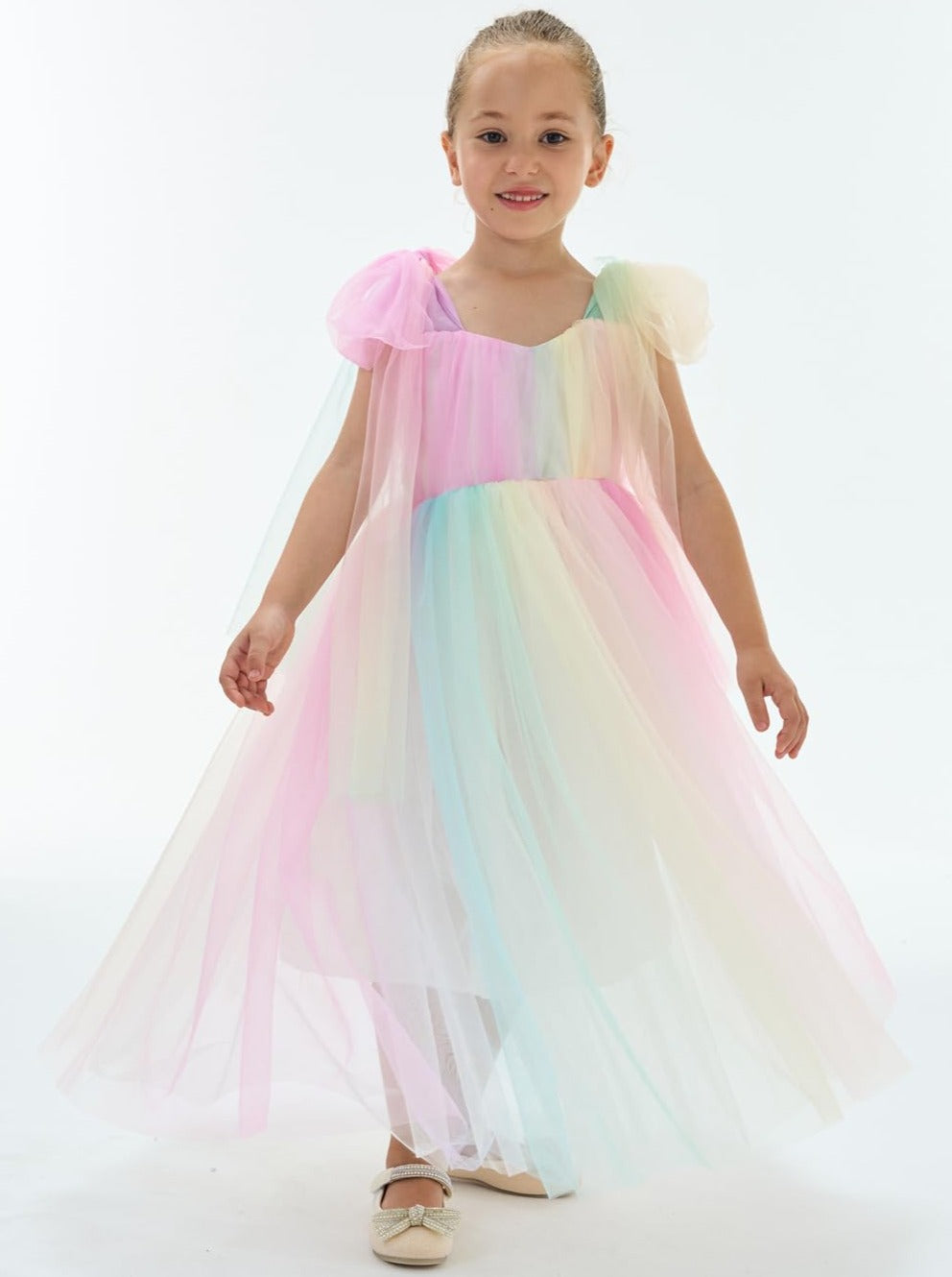 Lily Adjustable Strap Girl Dress in Rainbow
